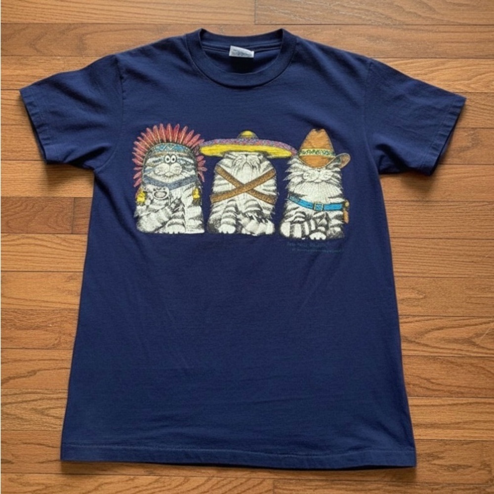Hanes Vintage 1992 Blue "The Wild Bunch" Cat Design Carol Montgomery Size Small